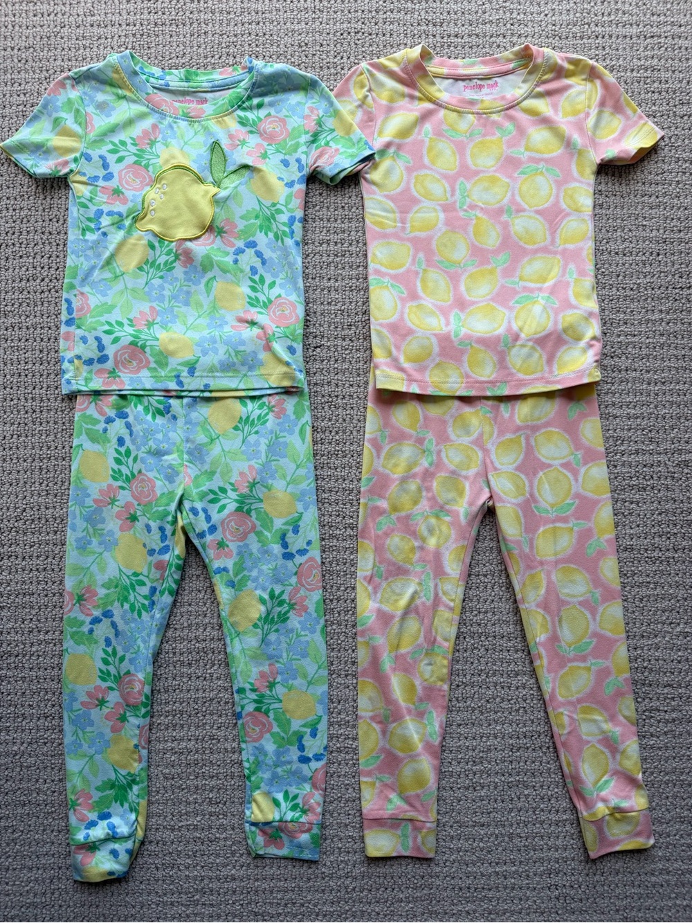 Girls Lemon & Floral Pajama Sets in Pink, Yellow & Green